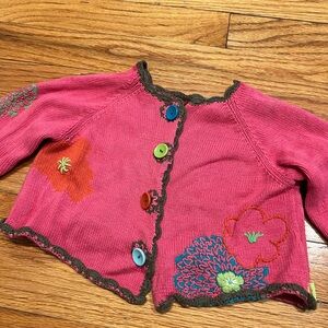 Unique Catimini French Boutique Brand Pink Knit Floral Embroidered Cardigan
